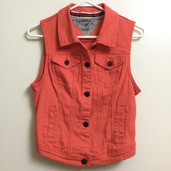 Orange Cropped Jean Vest Denim Trucker Style XS - Picture 5 of 7